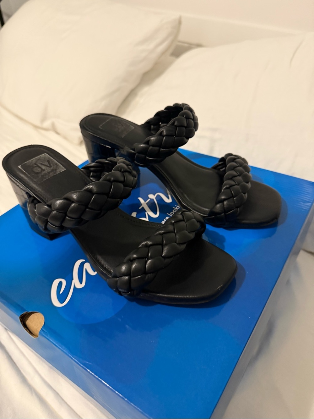 Like New Black Braided Strap Women’s Heeled Sandals